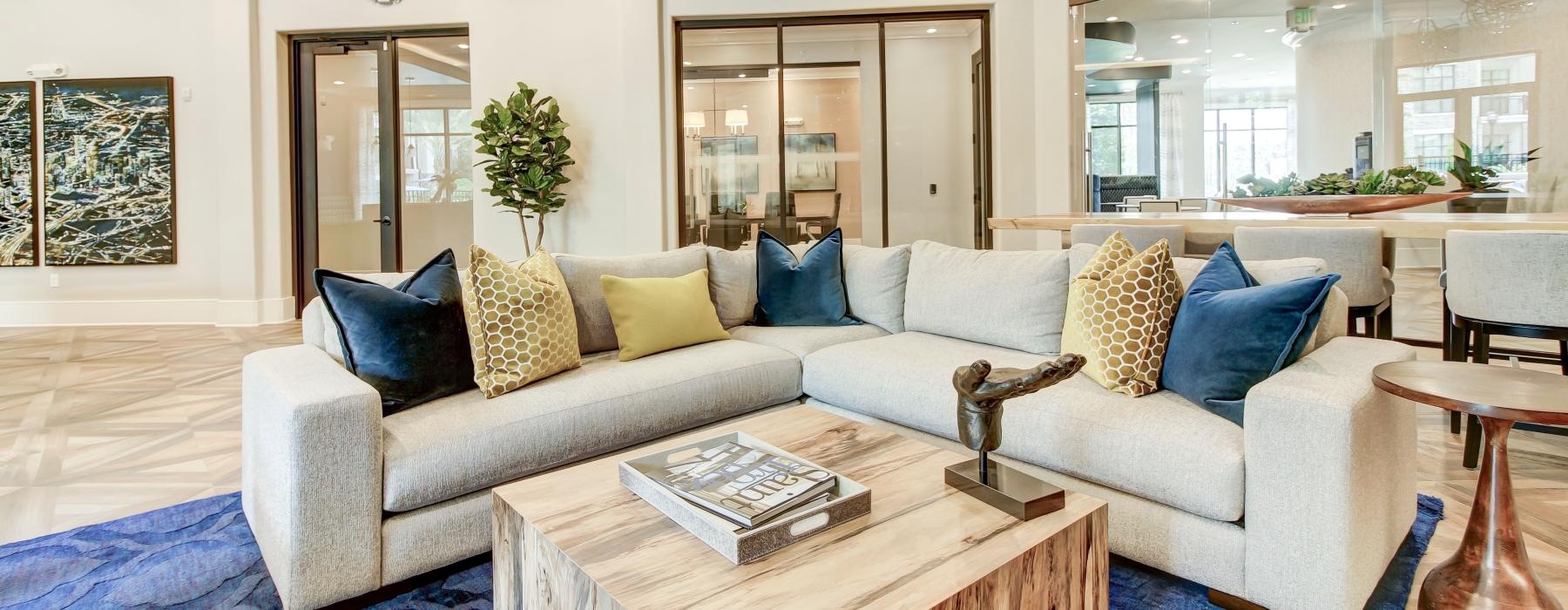 a living room with a couch and a coffee table