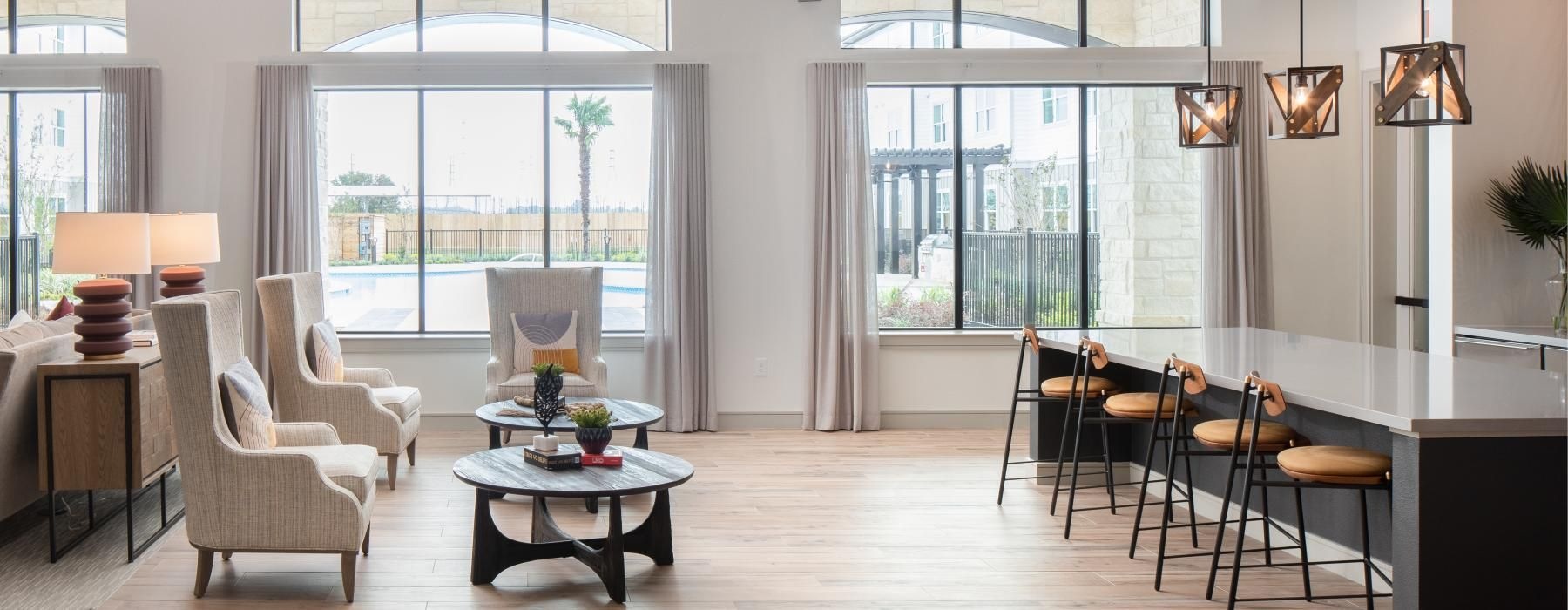 a large room with a large window